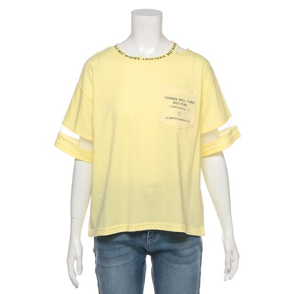 衿スリットロゴメッシュTシャツ