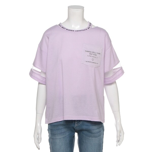 衿スリットロゴメッシュTシャツ