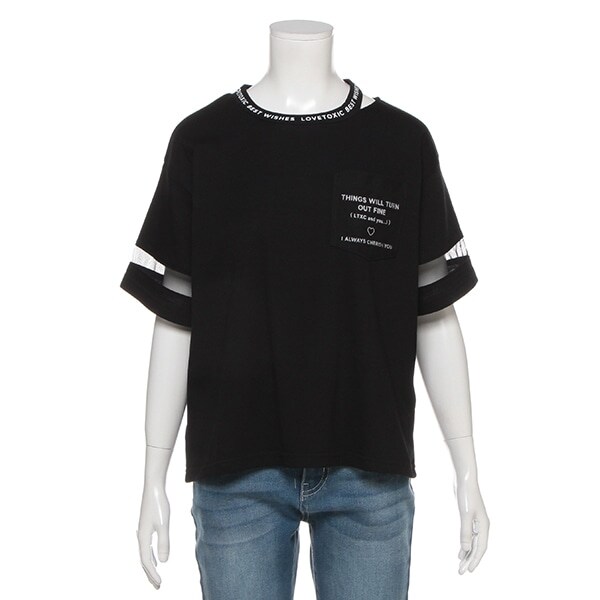 衿スリットロゴメッシュTシャツ