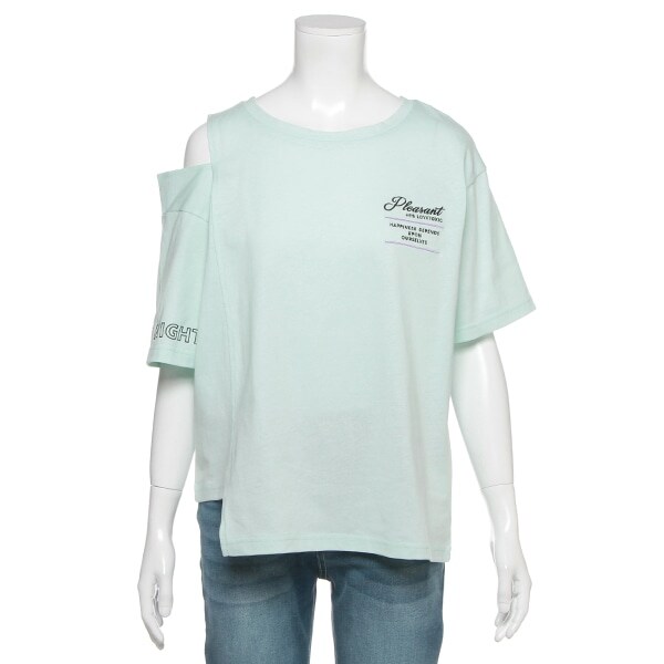 アシメ肩開きロゴプリントTシャツ