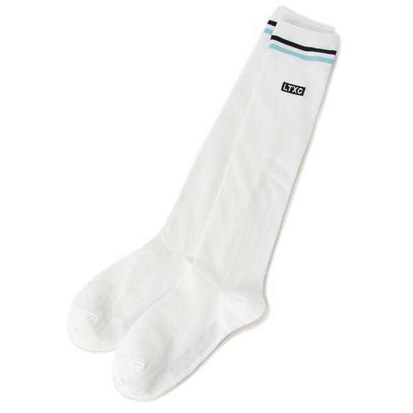 ロゴ刺しゅうつき2本ラインハイソックス