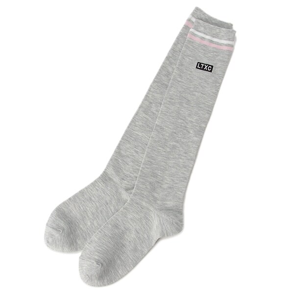 ロゴ刺しゅうつき2本ラインハイソックス