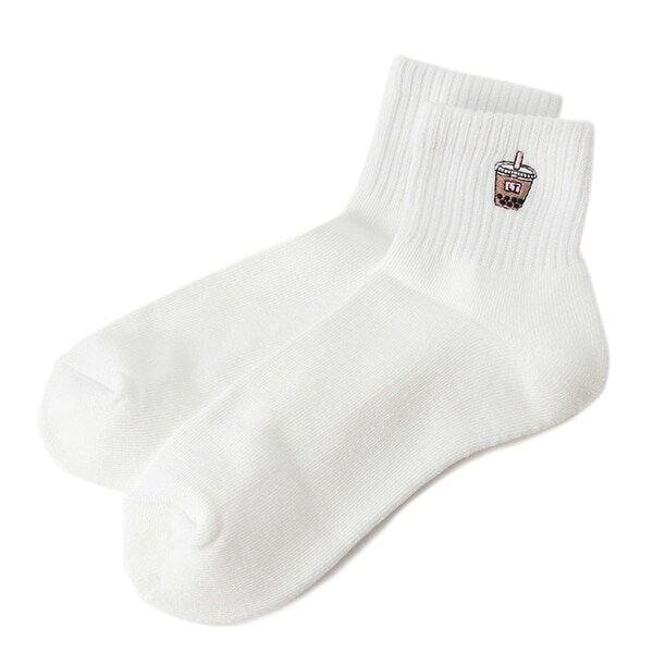 モチーフ刺しゅうつき裏パイルソックス