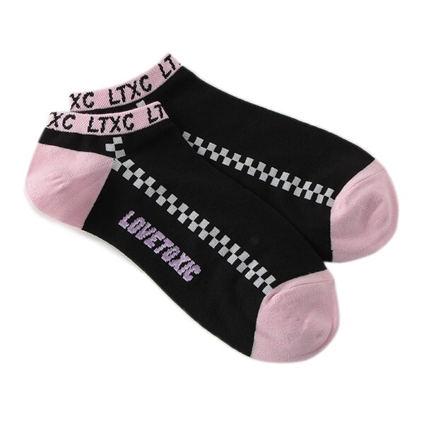 サイドチェッカー柄ロゴスニーカーインソックス