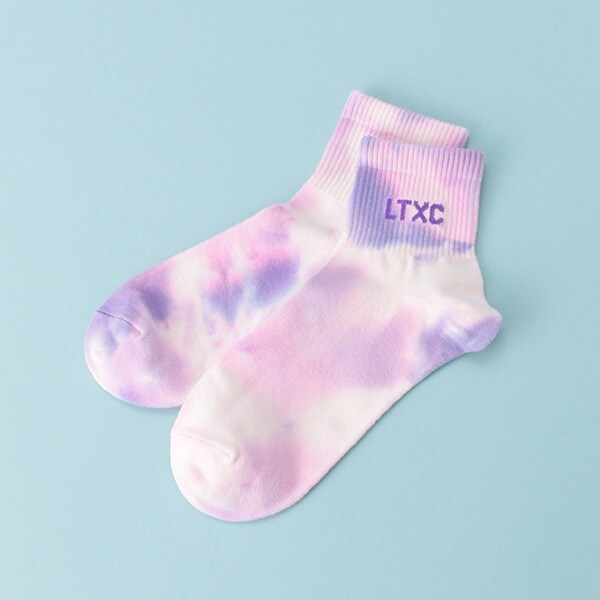 タイダイ柄リブ切り替えロゴクルーソックス