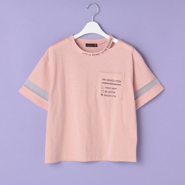 衿スリットロゴ胸ポケットTシャツ