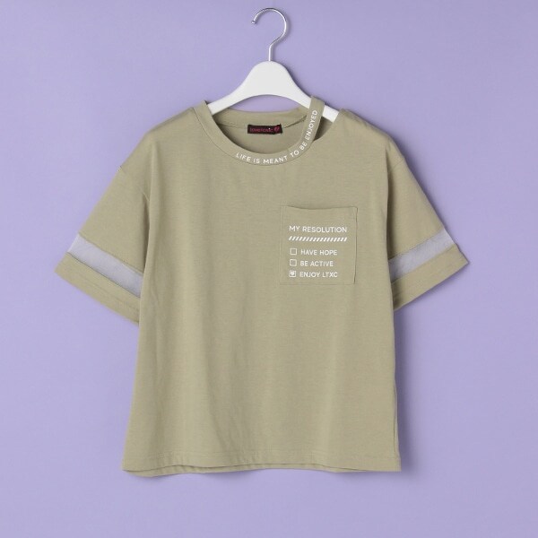 衿スリットロゴ胸ポケットTシャツ