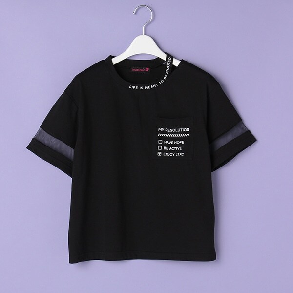 衿スリットロゴ胸ポケットTシャツ