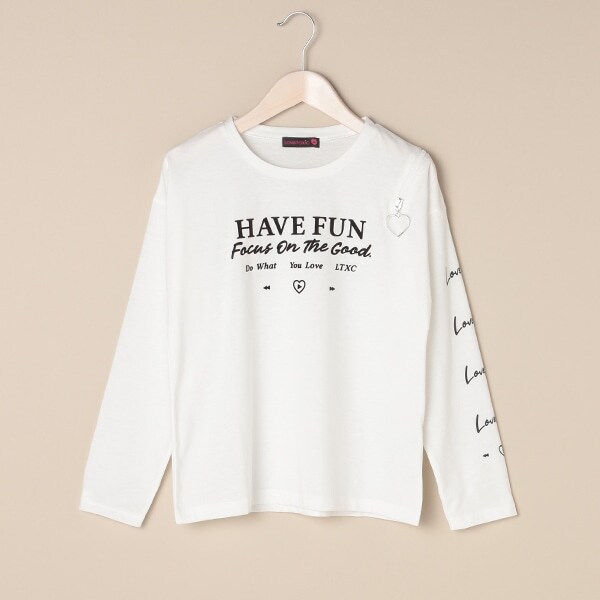 肩ファスナーロゴプリントTシャツ