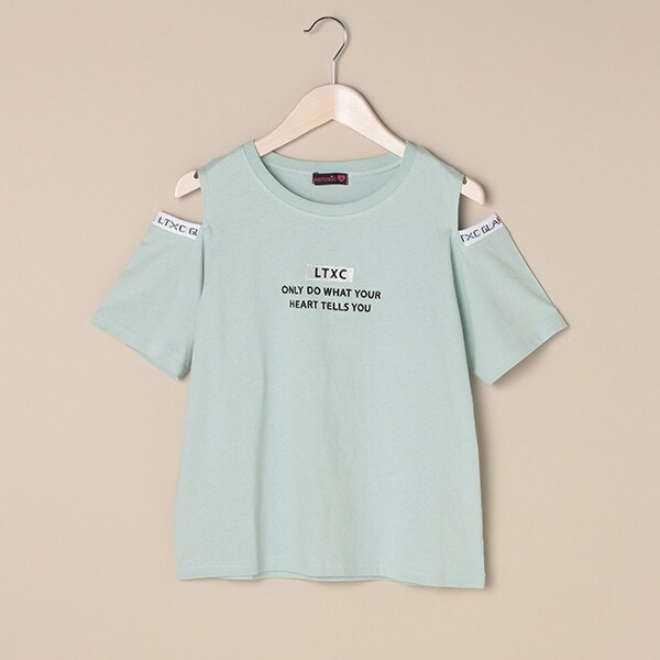 ボックスロゴ刺しゅう肩開きTシャツ