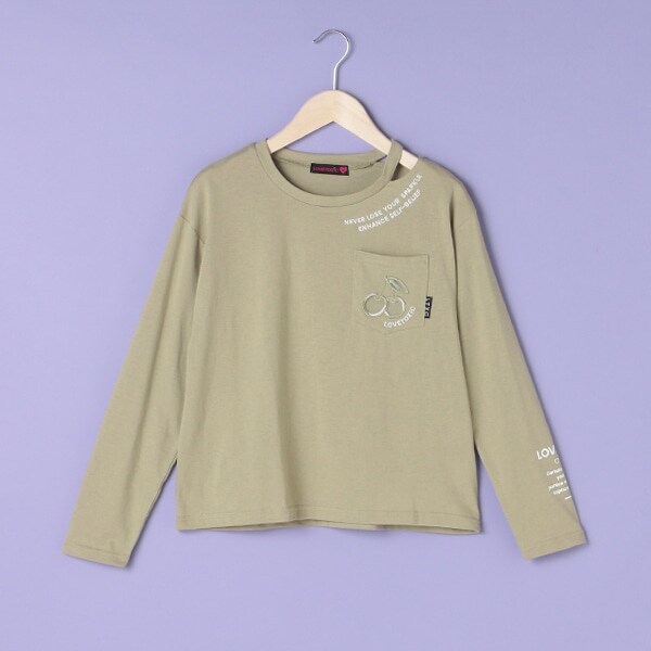 メッシュチェリー衿スリットTシャツ