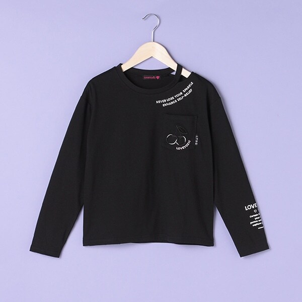 メッシュチェリー衿スリットTシャツ