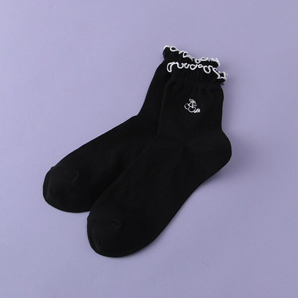 チェリー刺しゅう入りメロウクルーソックス