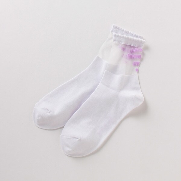 バックロゴ透けクルーソックス