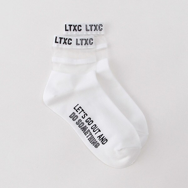 ロゴ入り透けラインクルーソックス