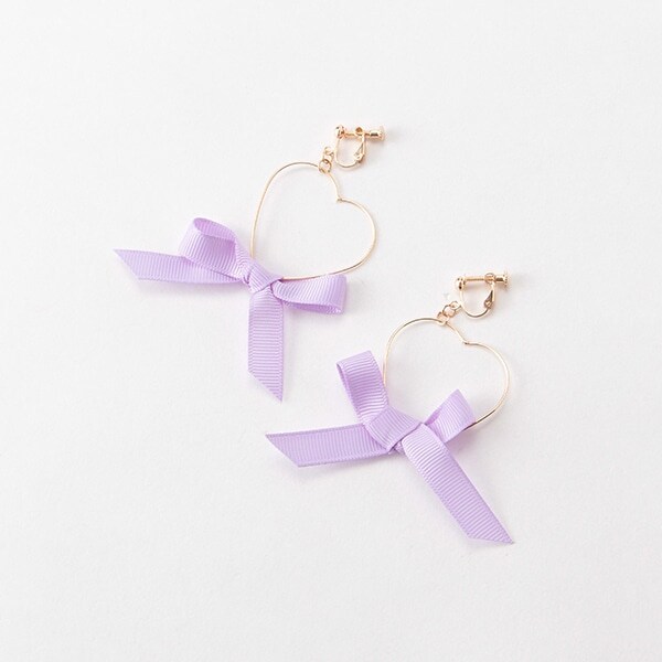 リボン×ハートフープイヤリング