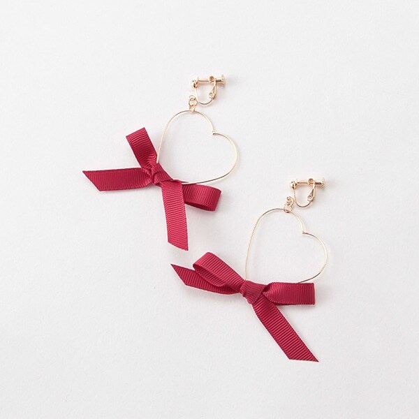 リボン×ハートフープイヤリング