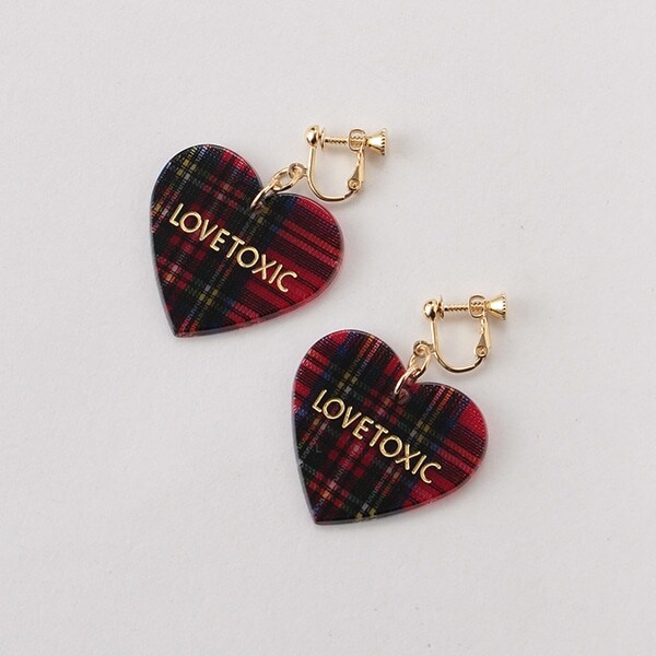 チェック柄ハートイヤリング