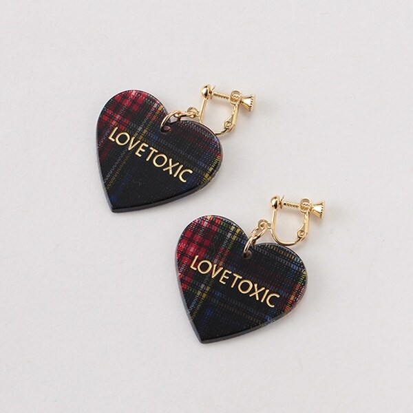 チェック柄ハートイヤリング
