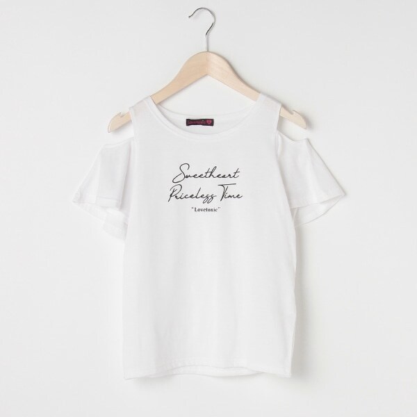 フレア袖肩開きロゴTシャツ