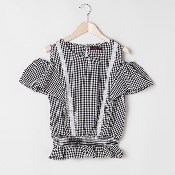 ギンガムチェック肩開きチュニック