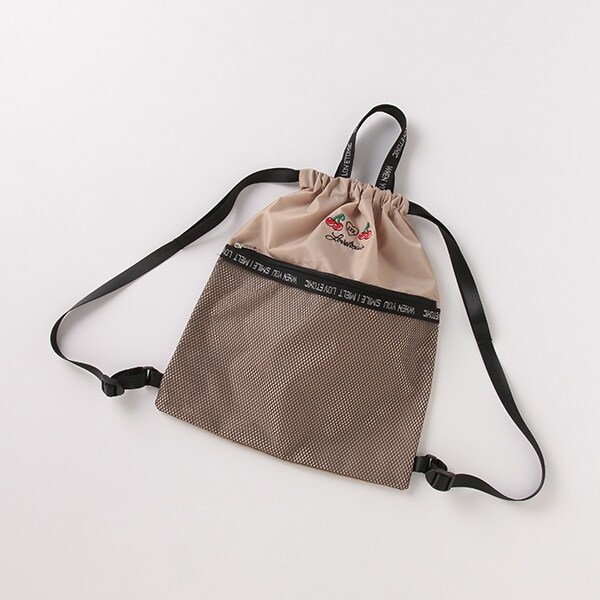 モチーフ刺しゅうメッシュポケットナップサック