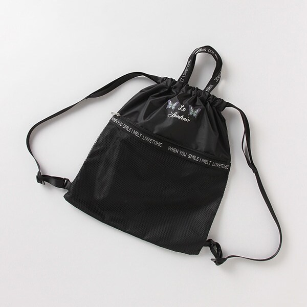 モチーフ刺しゅうメッシュポケットナップサック