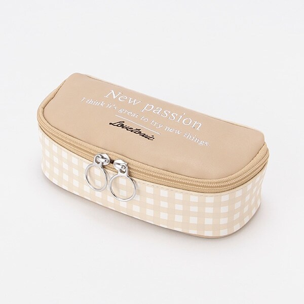 ロゴ刺しゅうギンガムポーチ