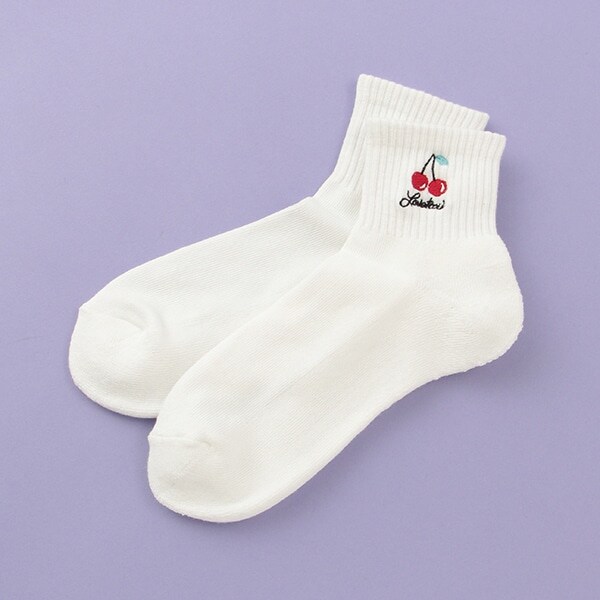 裏パイル モチーフ刺しゅうクルーソックス