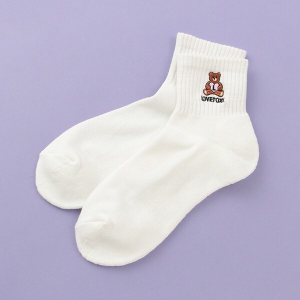 裏パイル モチーフ刺しゅうクルーソックス