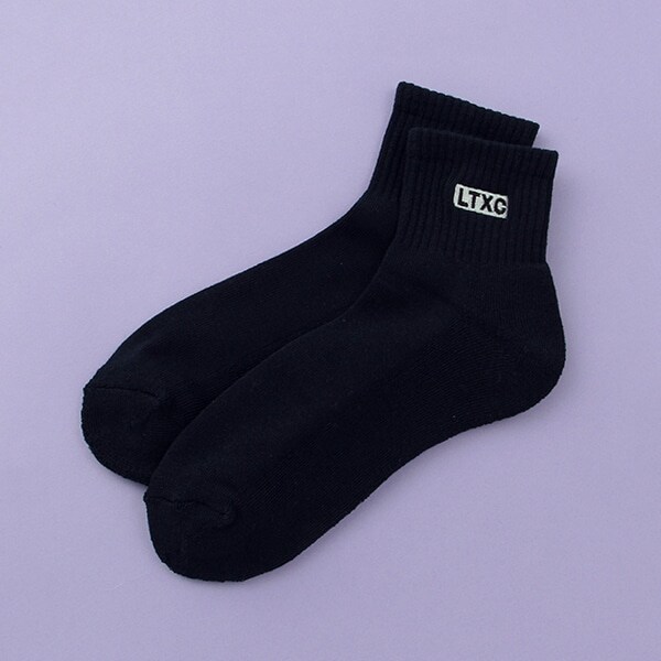 裏パイル モチーフ刺しゅうクルーソックス