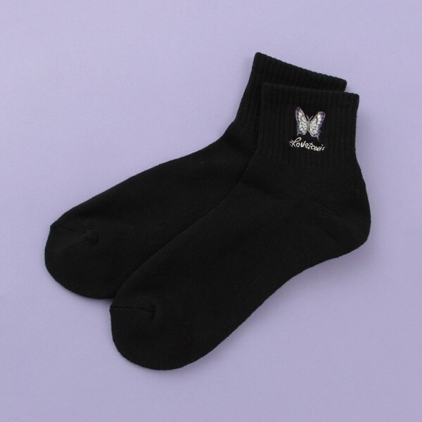 裏パイル モチーフ刺しゅうクルーソックス