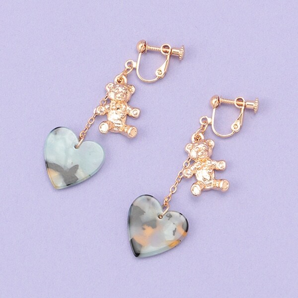 クマ×タイダイハートイヤリング