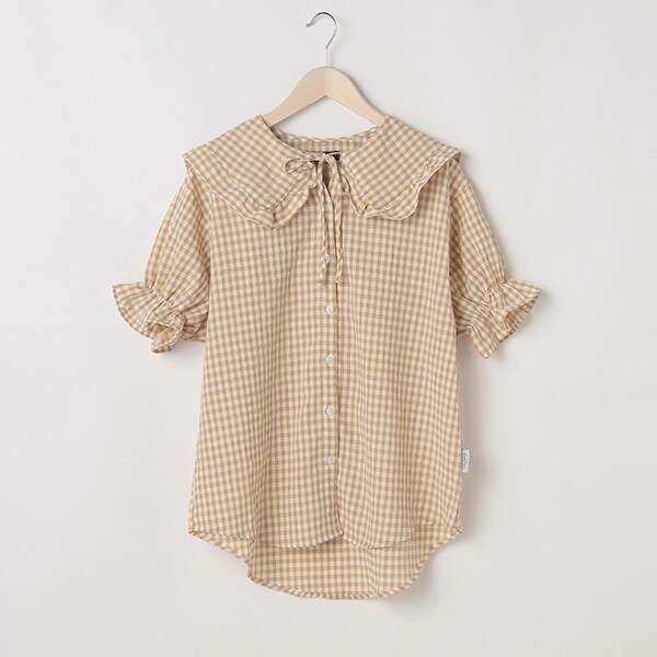 ギンガムフリル衿ブラウス