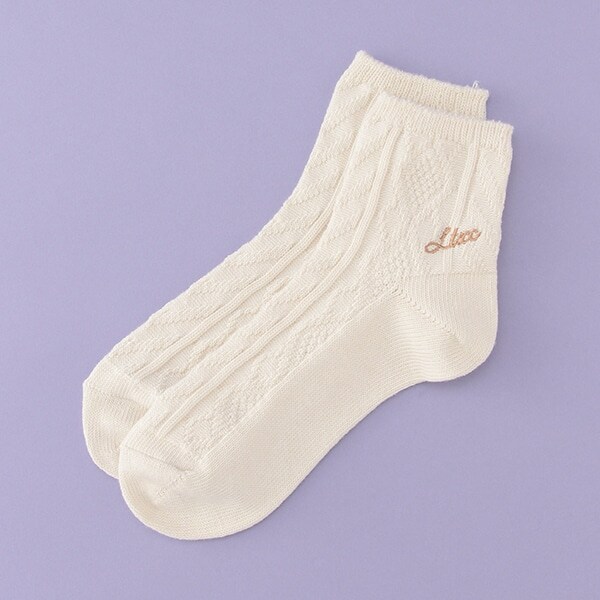 柄編みクルーソックス