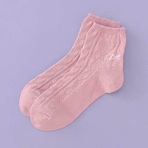 柄編みクルーソックス