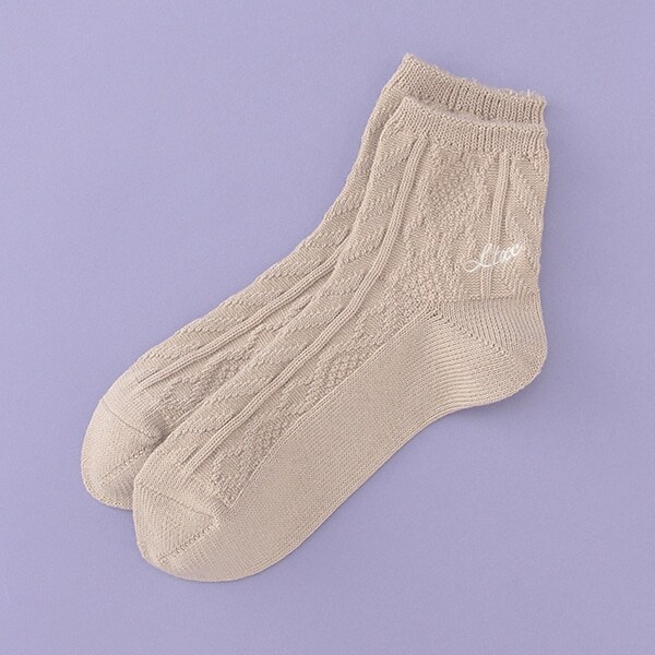 柄編みクルーソックス