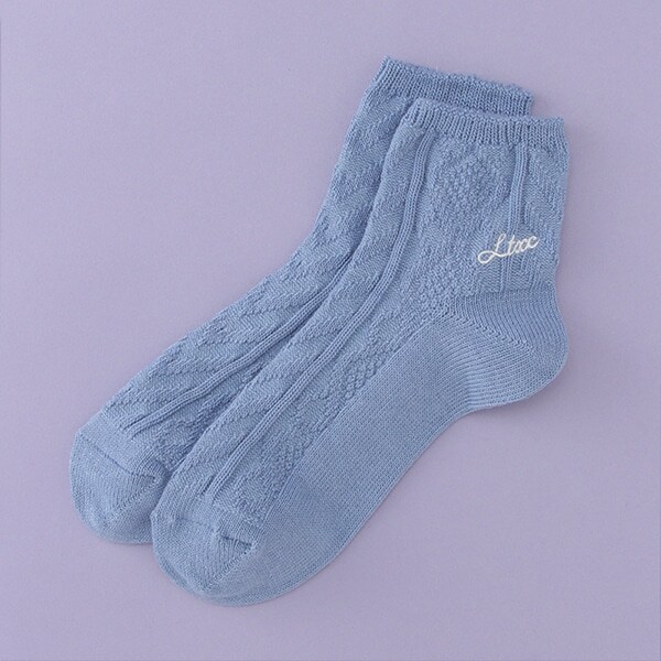 柄編みクルーソックス