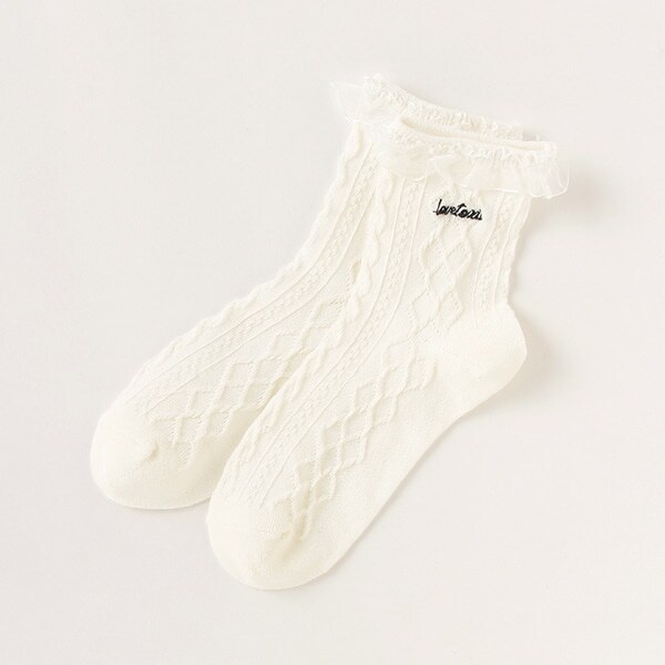 フリル柄編みクルーソックス