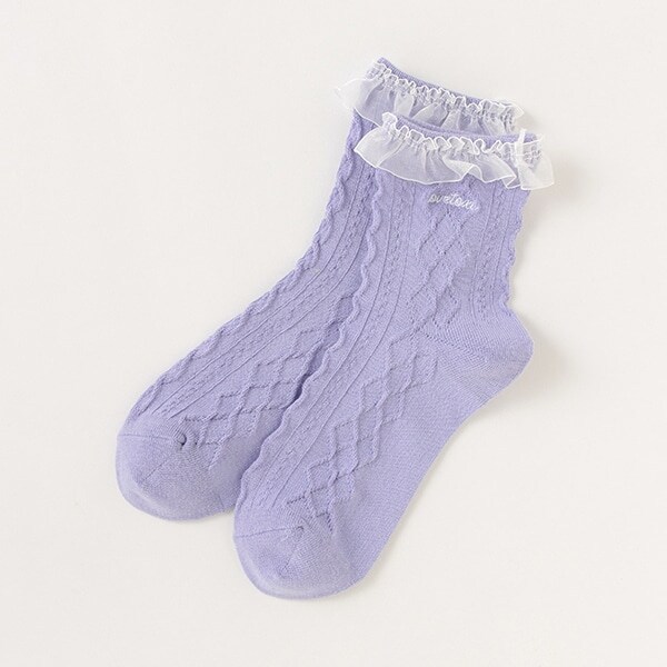 フリル柄編みクルーソックス
