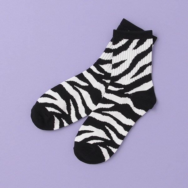 アニマル柄リブクルーソックス