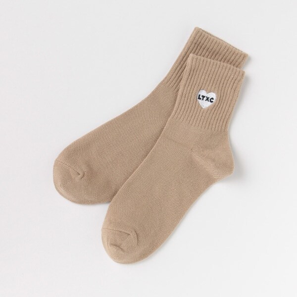 ハート刺しゅうリブクルーソックス