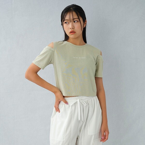 【LTXC】接触冷感肩あきロゴ短丈半T