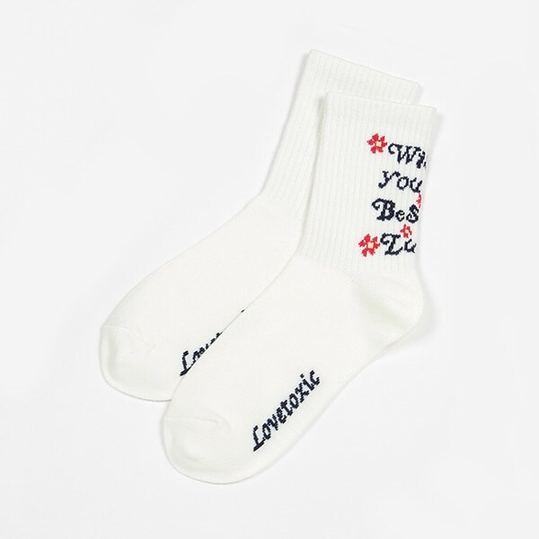 ロゴフラワーリブクルーソックス