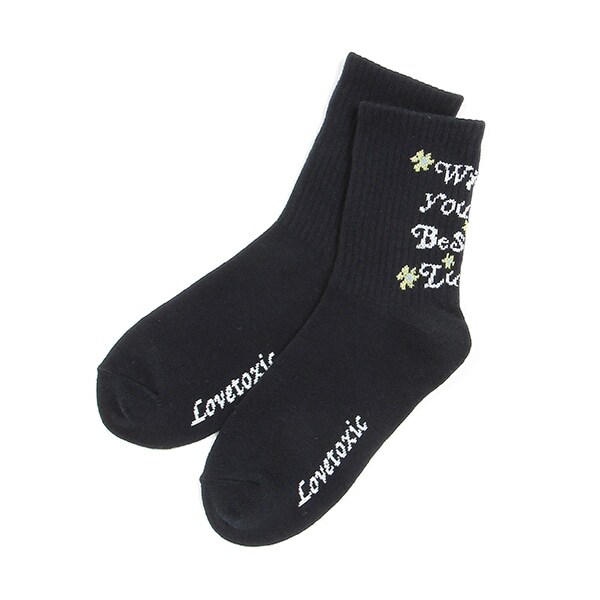 ロゴフラワーリブクルーソックス