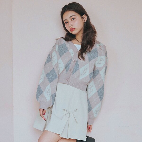 【洗える】アーガイルカーディガンインナーセット