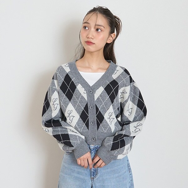 【洗える】アーガイルカーディガンインナーセット