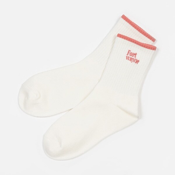 刺繍リブクルーソックス