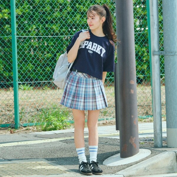 【GOODPRICE】ベルト付チェックプリーツスカ-ト