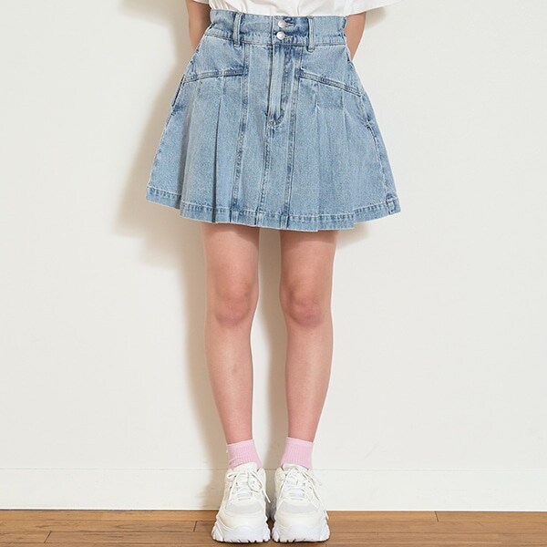 美脚見えデニムプリーツスカート